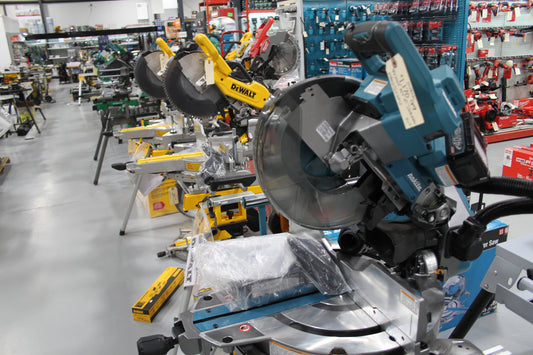 Saws set up in a line at Bath Industrial Sales